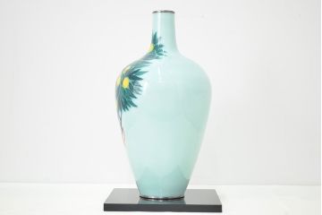 安藤七宝店造　七宝青磁釉柑橘文花瓶(純銀縁)(R-046828)