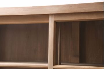アンティーク家具　大正昭和初期　ストリップド(剥離)　ヒノキ材　素朴な味わいが魅力の重ねガラス戸棚(キャビネット、収納棚、食器棚)(R-046835)