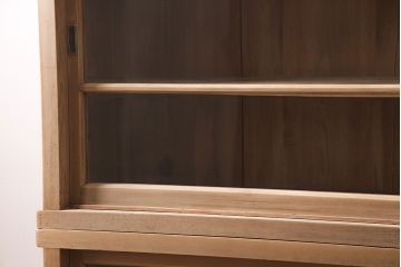 アンティーク家具　大正昭和初期　ストリップド(剥離)　ヒノキ材　素朴な味わいが魅力の重ねガラス戸棚(キャビネット、収納棚、食器棚)(R-046835)