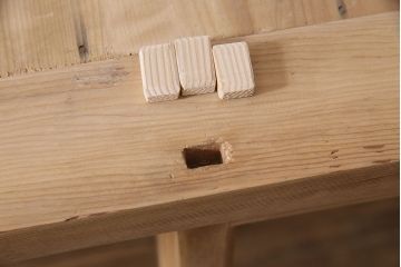 アンティーク家具　大正昭和初期　ストリップド(剥離)　ヒノキ材　素朴な味わいが魅力の重ねガラス戸棚(キャビネット、収納棚、食器棚)(R-046835)