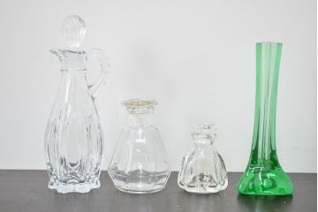 昭和初期〜中期　古い醤油差し　花瓶など4点(ヒゲタ、レトロ、ガラス)(R-046839)