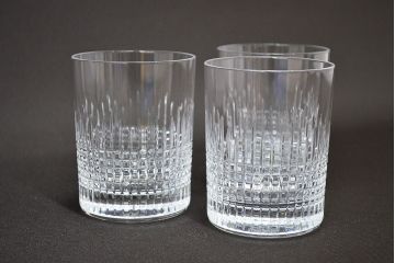 フランス　バカラ　Baccarat　ナンシー　ロックグラス　3客セット(フルレッドクリスタルガラス)(R-046844)