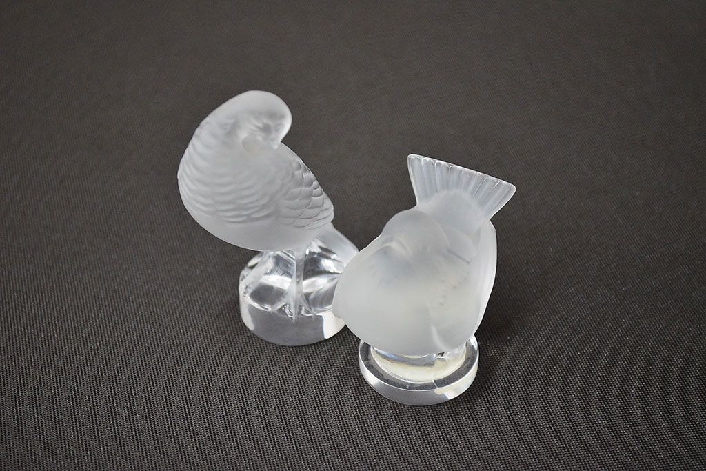 ラリック　鳥置物2点(クリスタル、オブジェ、LALIQUE)(R-046858)