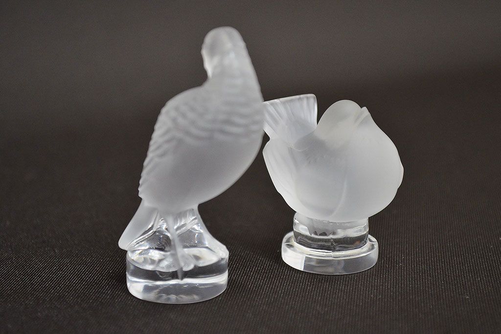 ラリック　鳥置物2点(クリスタル、オブジェ、LALIQUE)(R-046858)