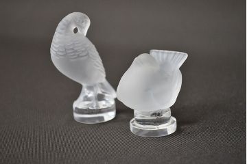 ラリック　鳥置物2点(クリスタル、オブジェ、LALIQUE)(R-046858)