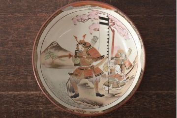 明治期　九谷焼　色絵皿　武者絵　深皿(和食器、鉢)(R-046861)