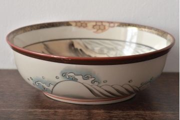 明治期　九谷焼　色絵皿　武者絵　深皿(和食器、鉢)(R-046861)
