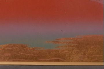 宮越鳳鳴作　赤富士　加賀金箔七宝工芸彫(R-046872)