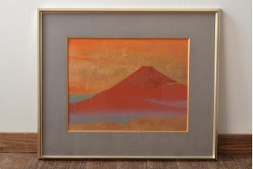 宮越鳳鳴作　赤富士　加賀金箔七宝工芸彫(R-046872)