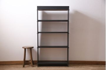 アンティーク家具　昭和中期　ペイント　濃いネイビーカラーのシンプルな本棚(オープンラック、棚、ウッドシェルフ)(R-046881)