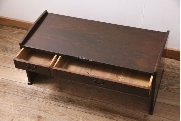 アンティーク家具　明治大正期　スギ材　味わいたっぷりの古い文机(ローテーブル)(R-046886)