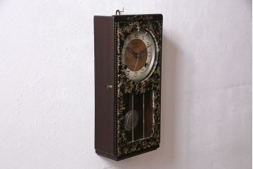 アンティーク時計　昭和中期　RUBY CLOCK(ルビー印)　ゼンマイ式　マーブル模様が珍しい掛け時計(柱時計、古時計)(R-046887)