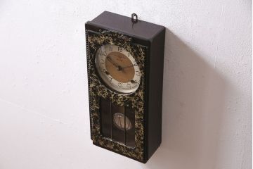 アンティーク時計　昭和中期　RUBY CLOCK(ルビー印)　ゼンマイ式　マーブル模様が珍しい掛け時計(柱時計、古時計)(R-046887)