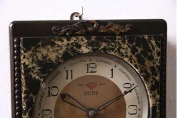 アンティーク時計　昭和中期　RUBY CLOCK(ルビー印)　ゼンマイ式　マーブル模様が珍しい掛け時計(柱時計、古時計)(R-046887)