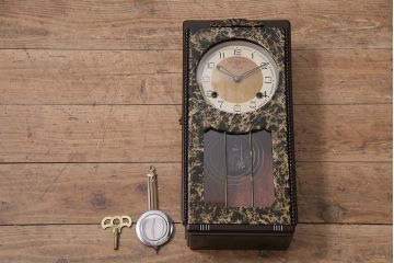 アンティーク時計　昭和中期　RUBY CLOCK(ルビー印)　ゼンマイ式　マーブル模様が珍しい掛け時計(柱時計、古時計)(R-046887)