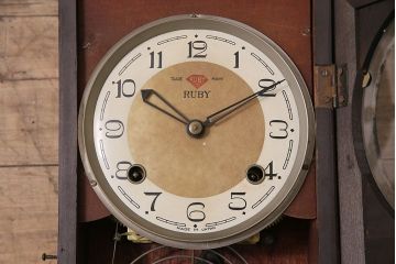 アンティーク時計　昭和中期　RUBY CLOCK(ルビー印)　ゼンマイ式　マーブル模様が珍しい掛け時計(柱時計、古時計)(R-046887)