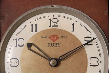 アンティーク時計　昭和中期　RUBY CLOCK(ルビー印)　ゼンマイ式　マーブル模様が珍しい掛け時計(柱時計、古時計)(R-046887)
