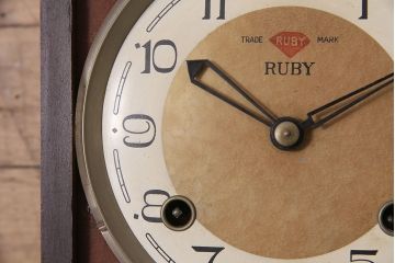アンティーク時計　昭和中期　RUBY CLOCK(ルビー印)　ゼンマイ式　マーブル模様が珍しい掛け時計(柱時計、古時計)(R-046887)