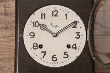 アンティーク時計　昭和中期　Meiji(明治時計社)　珍品　ゼンマイ式　レア!マーブル模様と振り子のデザインが目を引く掛け時計(柱時計、振り子時計)(R-046888)