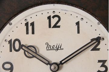 アンティーク時計　昭和中期　Meiji(明治時計社)　珍品　ゼンマイ式　レア!マーブル模様と振り子のデザインが目を引く掛け時計(柱時計、振り子時計)(R-046888)