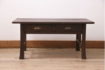 アンティーク家具　昭和予期　栓材　天板一枚板　脚のつくりがおしゃれな文机(センターテーブル、ローテーブル)(R-046894)