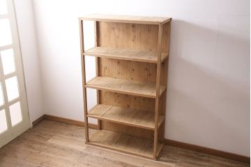 アンティーク家具　明治大正期　ストリップド(剥離)　スギ材　木の風合いが楽しめるシンプルなオープンラック(収納棚、棚)(R-046895)