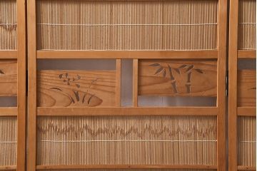 ヴィンテージ家具　昭和中期　民芸家具　和の風情を演出する四連折り畳み式パーテーション(衝立、仕切り、ビンテージ)(R-046903)