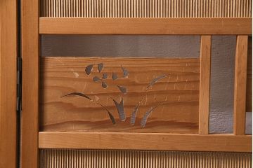 ヴィンテージ家具　昭和中期　民芸家具　和の風情を演出する四連折り畳み式パーテーション(衝立、仕切り、ビンテージ)(R-046903)
