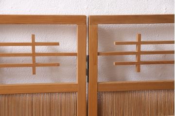 ヴィンテージ家具　昭和中期　民芸家具　和の風情を演出する四連折り畳み式パーテーション(衝立、仕切り、ビンテージ)(R-046903)