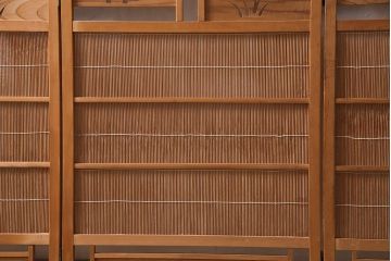 ヴィンテージ家具　昭和中期　民芸家具　和の風情を演出する四連折り畳み式パーテーション(衝立、仕切り、ビンテージ)(R-046903)
