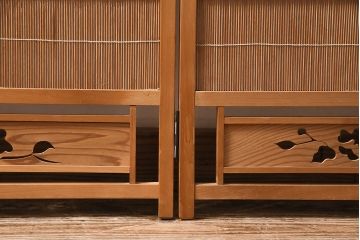 ヴィンテージ家具　昭和中期　民芸家具　和の風情を演出する四連折り畳み式パーテーション(衝立、仕切り、ビンテージ)(R-046903)