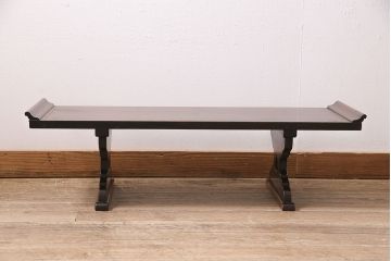 アンティーク家具　明治大正期　総ケヤキ材　凝った脚のつくりが目を引く文机(ローテーブル、センターテーブル)(R-046907)
