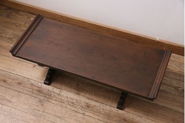 アンティーク家具　明治大正期　総ケヤキ材　凝った脚のつくりが目を引く文机(ローテーブル、センターテーブル)(R-046907)