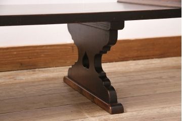 アンティーク家具　明治大正期　総ケヤキ材　凝った脚のつくりが目を引く文机(ローテーブル、センターテーブル)(R-046907)