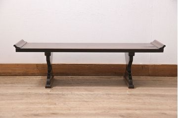 アンティーク家具　明治大正期　総ケヤキ材　凝った脚のつくりが目を引く文机(ローテーブル、センターテーブル)(R-046907)