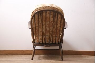 中古美品　ERCOL(アーコール)　淡い花柄のファブリックがお洒落な1人掛けソファ(ラウンジチェア、アームチェア、椅子、1シーターソファ)(R-046913)