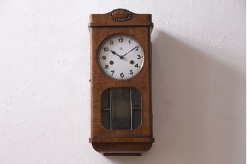 アンティーク時計　ドイツ　JUNGHANS(ユンハンス)社　ゼンマイ式　ノスタルジックな雰囲気が魅力の振り子時計(柱時計、掛け時計、古時計)(R-046915)
