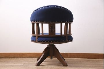 アンティーク家具　昭和初期　ナラ材　大正ロマン　大人の雰囲気漂う回転チェア(ドクターチェア、アームチェア、回転椅子)(R-046918)