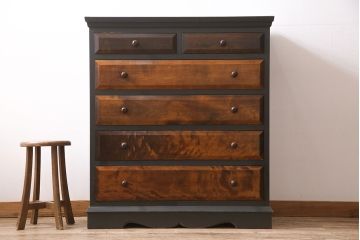 ヴィンテージ家具　民芸家具　ペイントリメイク　深みのある色合いが素敵なチェスト(引き出し、衣装タンス、ビンテージ)(R-046919)