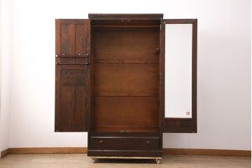 中古　北海道民芸家具　和と洋どちらにも取り入れやすいワードローブ(洋服タンス)(R-046923)