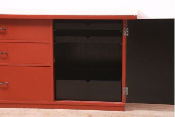 中古　指物工芸家具　中桐材　上手物!朱漆塗りが美しいローデスク(定価約49万円)(机、在宅ワーク、在宅用センターテーブル)(R-046930)