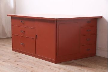 中古　指物工芸家具　中桐材　上手物!朱漆塗りが美しいローデスク(定価約49万円)(机、在宅ワーク、在宅用センターテーブル)(R-046930)