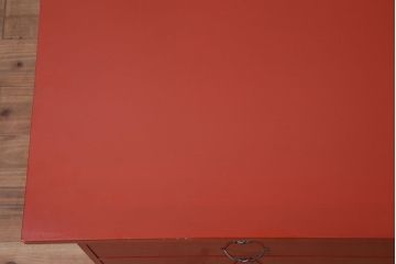 中古　指物工芸家具　中桐材　上手物!朱漆塗りが美しいローデスク(定価約49万円)(机、在宅ワーク、在宅用センターテーブル)(R-046930)