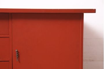 中古　指物工芸家具　中桐材　上手物!朱漆塗りが美しいローデスク(定価約49万円)(机、在宅ワーク、在宅用センターテーブル)(R-046930)