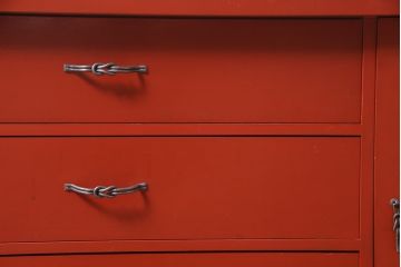 中古　指物工芸家具　中桐材　上手物!朱漆塗りが美しいローデスク(定価約49万円)(机、在宅ワーク、在宅用センターテーブル)(R-046930)