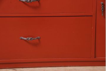 中古　指物工芸家具　中桐材　上手物!朱漆塗りが美しいローデスク(定価約49万円)(机、在宅ワーク、在宅用センターテーブル)(R-046930)