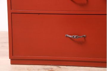 中古　指物工芸家具　中桐材　上手物!朱漆塗りが美しいローデスク(定価約49万円)(机、在宅ワーク、在宅用センターテーブル)(R-046930)