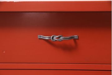 中古　指物工芸家具　中桐材　上手物!朱漆塗りが美しいローデスク(定価約49万円)(机、在宅ワーク、在宅用センターテーブル)(R-046930)