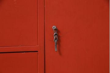 中古　指物工芸家具　中桐材　上手物!朱漆塗りが美しいローデスク(定価約49万円)(机、在宅ワーク、在宅用センターテーブル)(R-046930)