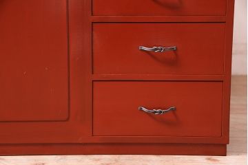 中古　指物工芸家具　中桐材　上手物!朱漆塗りが美しいローデスク(定価約49万円)(机、在宅ワーク、在宅用センターテーブル)(R-046930)